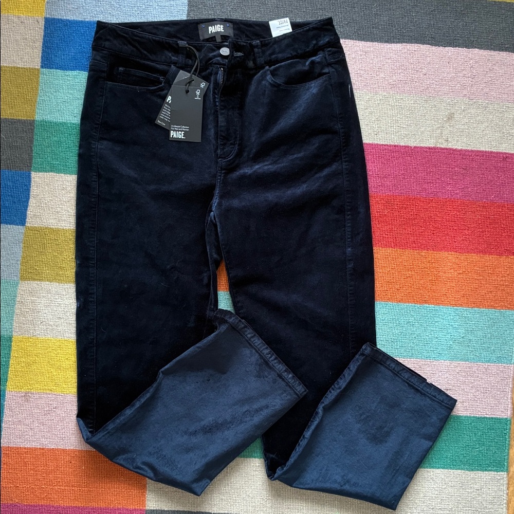 PAIGE New With Tags Velvet Cindy Twisted Seam Split Deep Navy Pants
